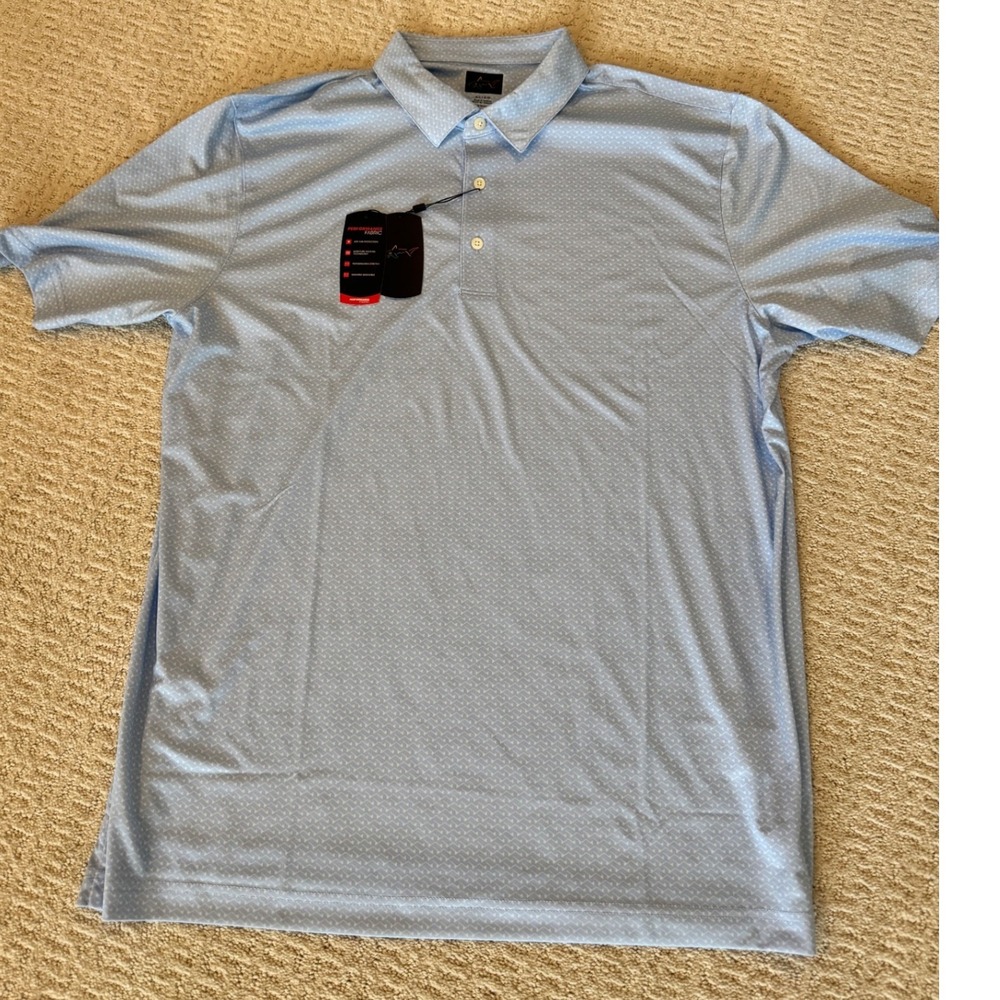 Greg Norman Mens Performance‎ Polo Shirt Light Blue Micro Dot Pattern XL